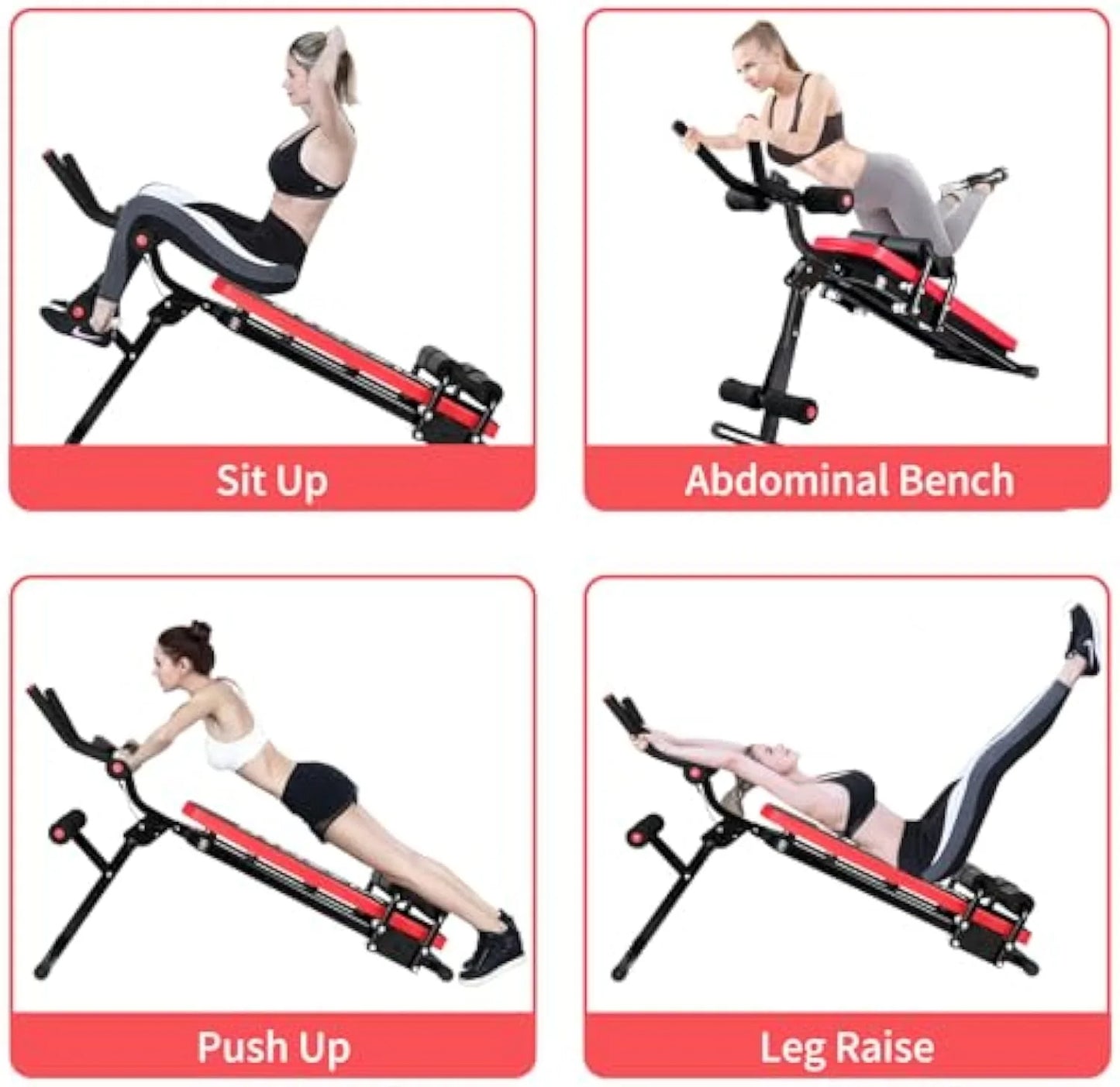 Foldable Ab Machine, Ab Workout Equipment, Abdominal Trainers for Home, LCD Display, Red