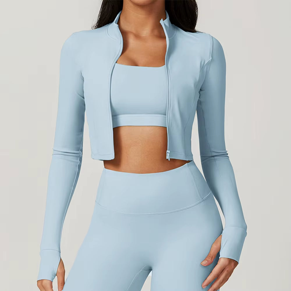 Sports Long Sleeved Women Slim Yoga Clothes Quick Dry Zipper Cardigan Stand up Collar Jacket Running Fitness Jacket Outdoor Top