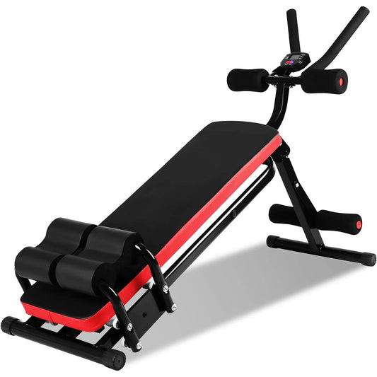 Foldable Ab Machine, Ab Workout Equipment, Abdominal Trainers for Home, LCD Display, Red