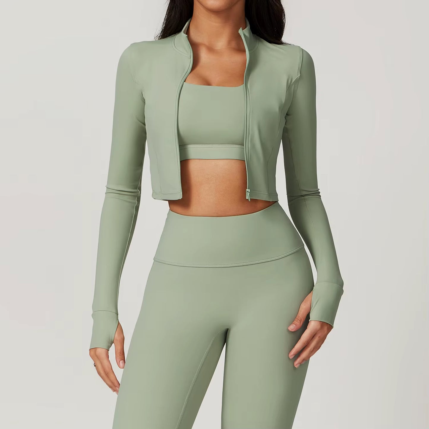 Sports Long Sleeved Women Slim Yoga Clothes Quick Dry Zipper Cardigan Stand up Collar Jacket Running Fitness Jacket Outdoor Top