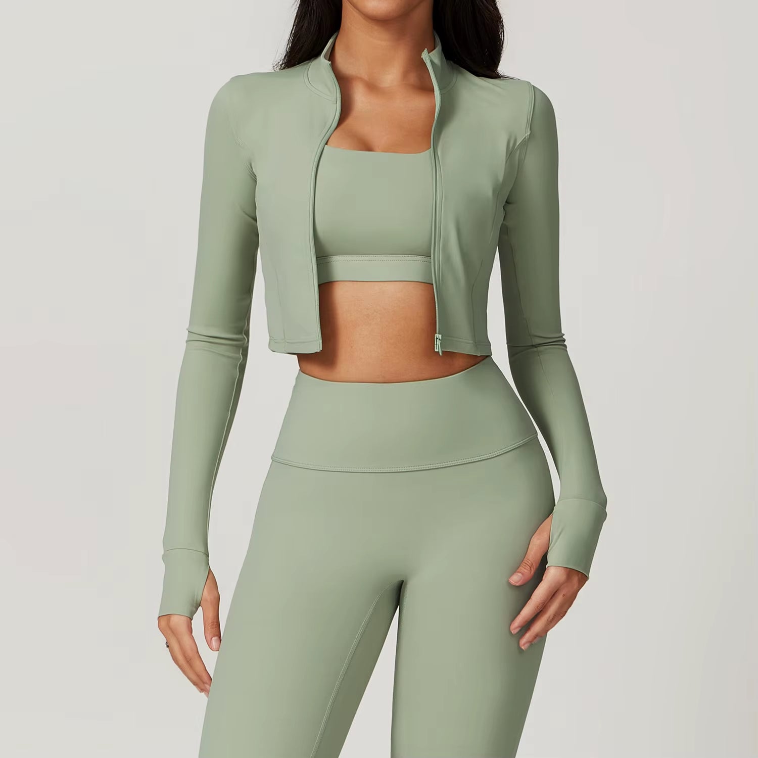 Sports Long Sleeved Women Slim Yoga Clothes Quick Dry Zipper Cardigan Stand up Collar Jacket Running Fitness Jacket Outdoor Top