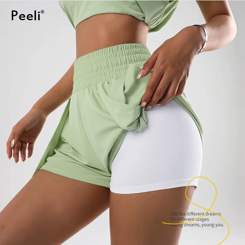 Spandex Sports Shorts with Phone Pockets Loose Yoga Shorts Women Clothing High Waist Gym Shorts Athletic Workout Leggings Woman