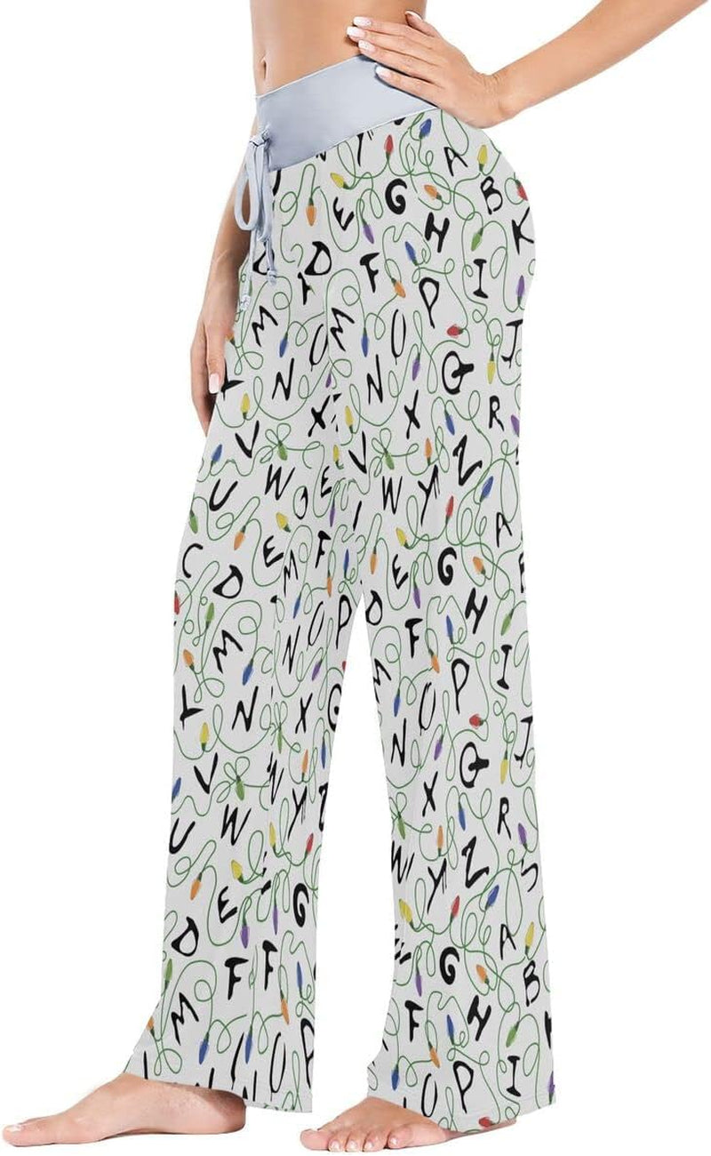 ANGIEHAIE Women'S Lounge Wide Leg Pants, Stretchy Loose Drawstring Palazzo Pants Soft Comfy Pajama Bottoms Sleepwear for Women Ladies, XL