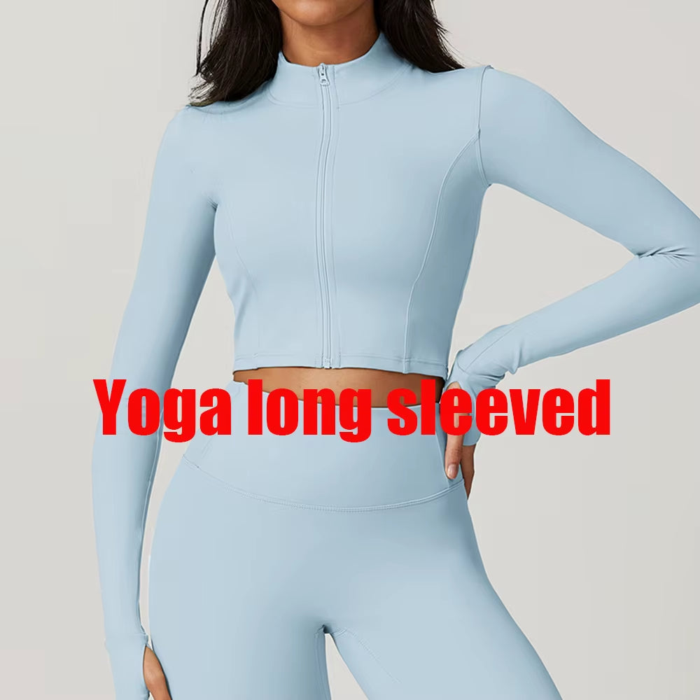 Sports Long Sleeved Women Slim Yoga Clothes Quick Dry Zipper Cardigan Stand up Collar Jacket Running Fitness Jacket Outdoor Top
