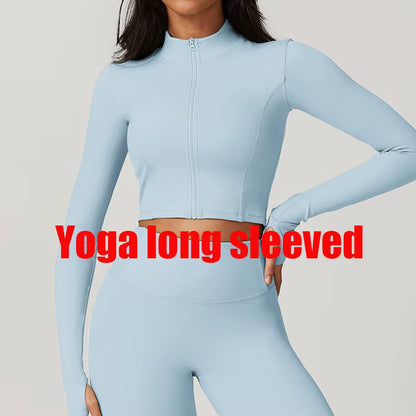 Sports Long Sleeved Women Slim Yoga Clothes Quick Dry Zipper Cardigan Stand up Collar Jacket Running Fitness Jacket Outdoor Top