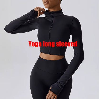 Sports Long Sleeved Women Slim Yoga Clothes Quick Dry Zipper Cardigan Stand up Collar Jacket Running Fitness Jacket Outdoor Top