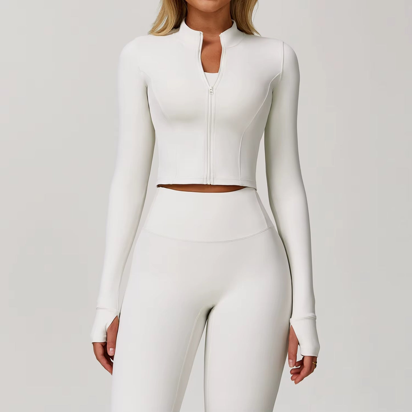 Sports Long Sleeved Women Slim Yoga Clothes Quick Dry Zipper Cardigan Stand up Collar Jacket Running Fitness Jacket Outdoor Top