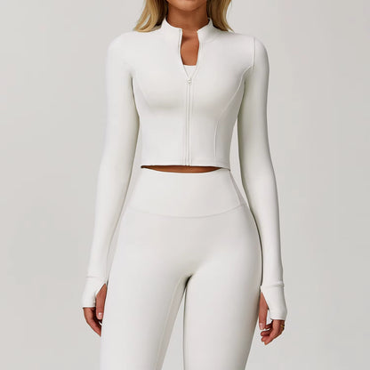Sports Long Sleeved Women Slim Yoga Clothes Quick Dry Zipper Cardigan Stand up Collar Jacket Running Fitness Jacket Outdoor Top