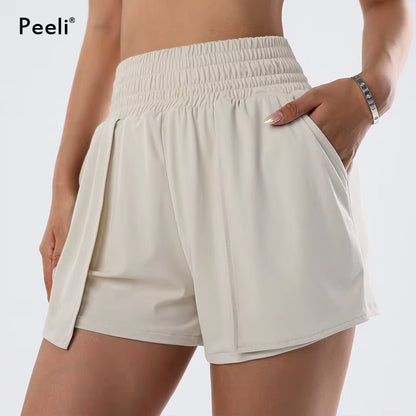 Spandex Sports Shorts with Phone Pockets Loose Yoga Shorts Women Clothing High Waist Gym Shorts Athletic Workout Leggings Woman