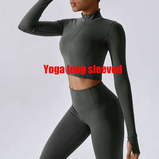 Sports Long Sleeved Women Slim Yoga Clothes Quick Dry Zipper Cardigan Stand up Collar Jacket Running Fitness Jacket Outdoor Top