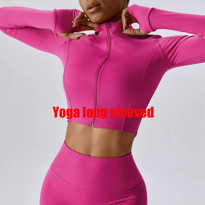 Sports Long Sleeved Women Slim Yoga Clothes Quick Dry Zipper Cardigan Stand up Collar Jacket Running Fitness Jacket Outdoor Top