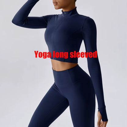 Sports Long Sleeved Women Slim Yoga Clothes Quick Dry Zipper Cardigan Stand up Collar Jacket Running Fitness Jacket Outdoor Top