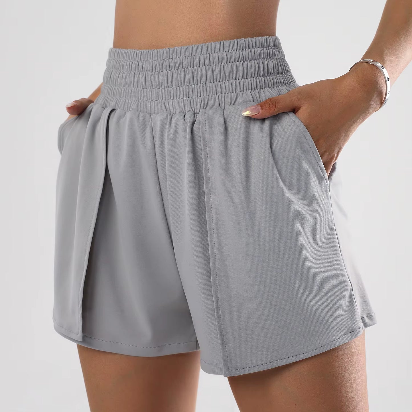 Spandex Sports Shorts with Phone Pockets Loose Yoga Shorts Women Clothing High Waist Gym Shorts Athletic Workout Leggings Woman